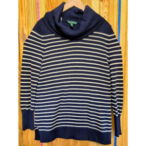(S) Women's Lauren Ralph Lauren Navy & Cream Striped Cowl Neck Sweater